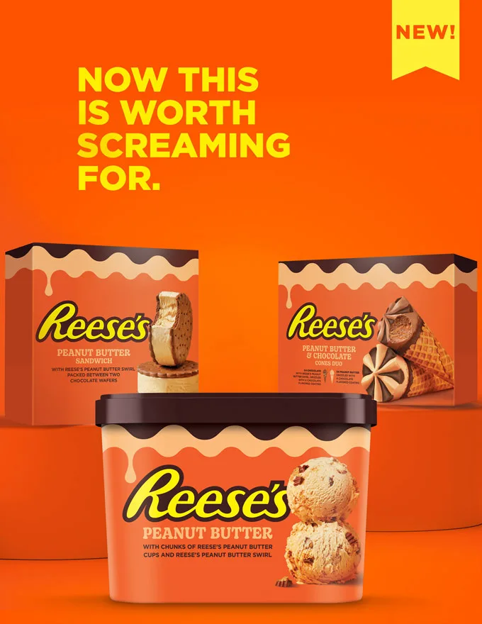 The new Reese's frozen treats line is the latest addition to Unilever Ice Cream's expanding portfolio and partnership with The Hershey Company. Candy lovers can also get their fix with a new line of Heath tubs and pints.

Pricing for new Reese's frozen dessert products is available upon request.

REESE'S trademark and trade dress and the Reese's Orange Color and Crown Design are used under license.