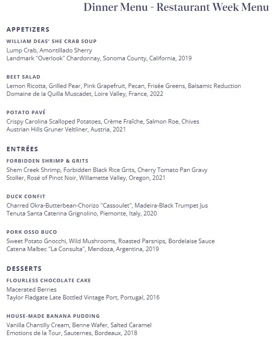 Restaurant Week South Carolina 2023
