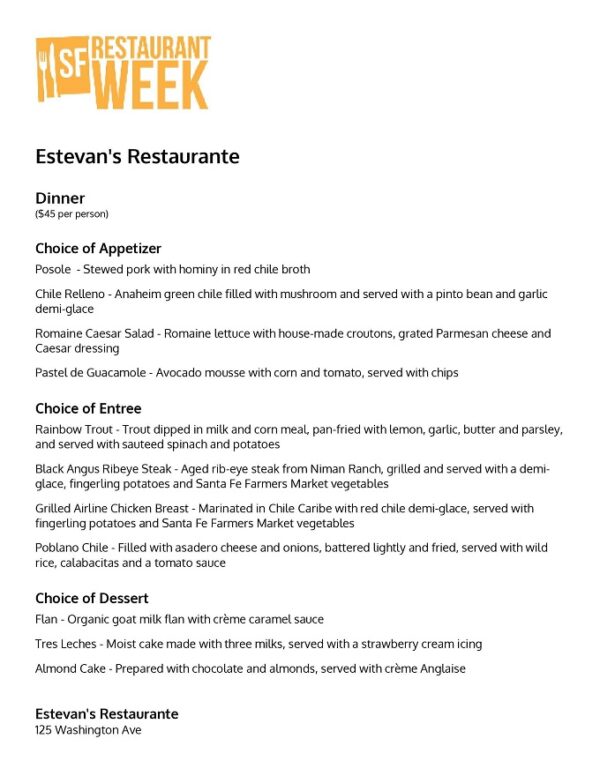 Santa Fe Restaurant Week 2023 Menus, Dates