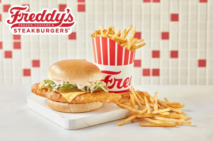 Freddy's new Deluxe Crispy Fish Sandwich and Birthday Cake Shake now available for a limited time