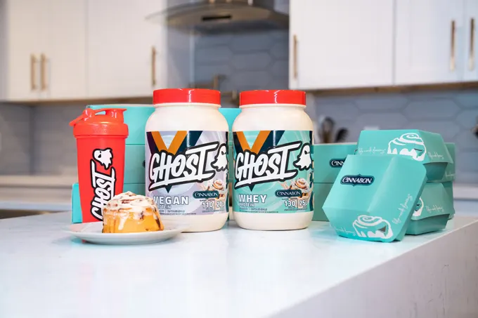 GHOST and Cinnabon Collab on New GHOST Vegan and Whey Flavor Protein Powder