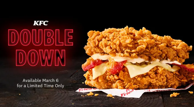 Double the Fried Chicken. Double the Cheese. Double the Bacon. Double the Chaos: KFC's Double Down Returns March 6 for Only Four Weeks