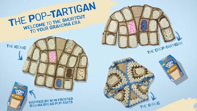 Shortcut To Your Grandma Era: Pop-Tarts Celebrates&nbsp;New Frosted Banana Bread Flavor With Cozy Limited-Tartigan Sweaters