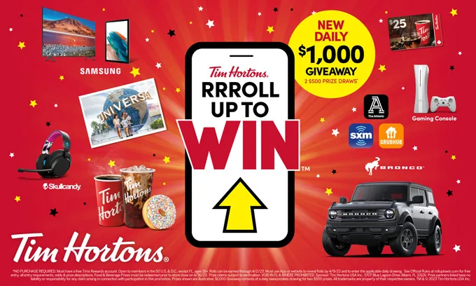 skuespillerinde lille skarpt Tim Hortons USA: Roll Up to Win 2023 - How to Play, Prizes