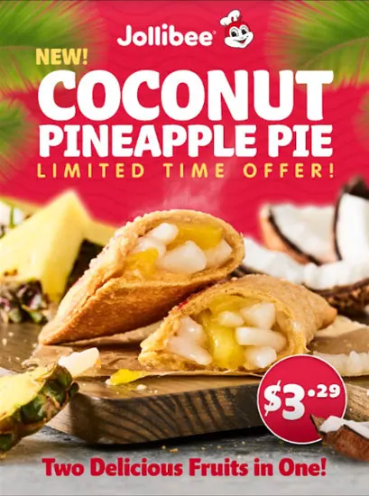 Now, Jollibee is continuing their expansion within the dessert space with the introduction of the new&nbsp;Jollibee Coconut Pineapple Pie, available now at all U.S. locations for a limited time only.