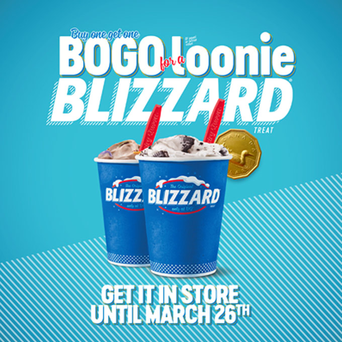 Limited Time Offer! Buy One Get One Dairy Queen(R) Blizzard for a Loonie