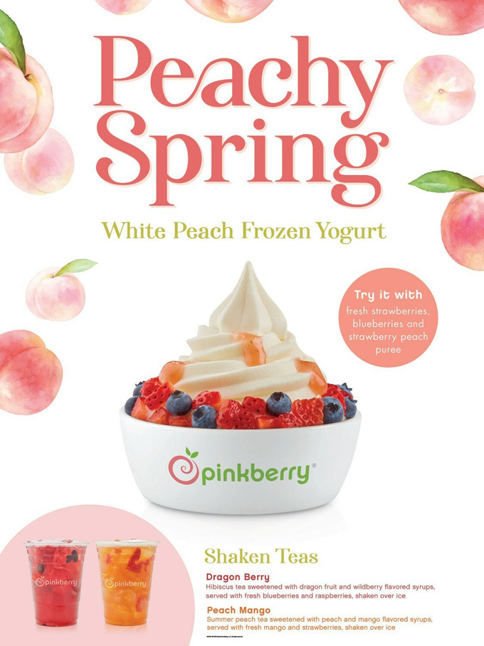 Pinkberry New White Peach Frozen Yogurt and Shaken Teas