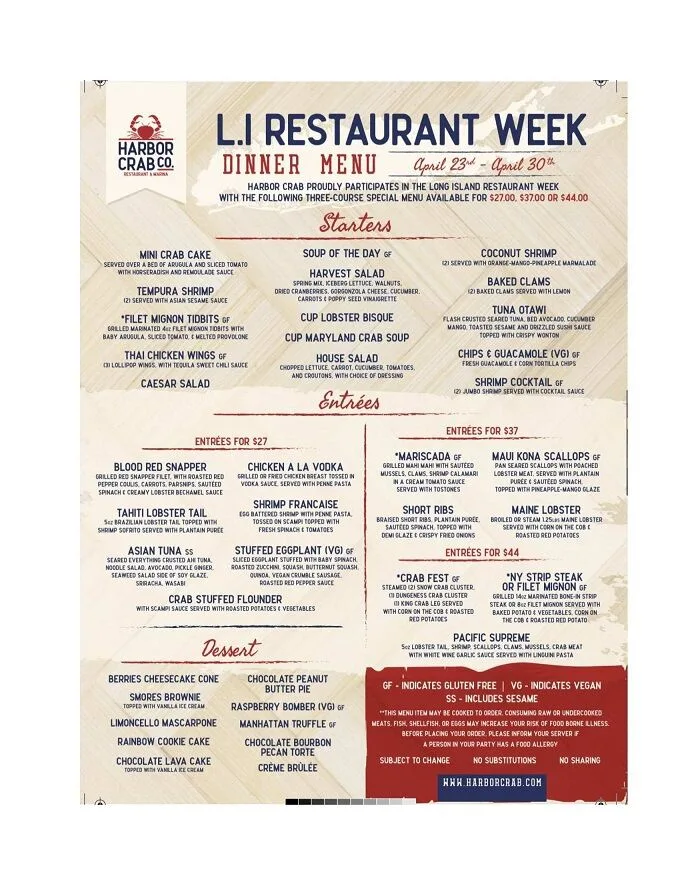 Long Island Restaurant Week 2023 Spring Menus, Dates