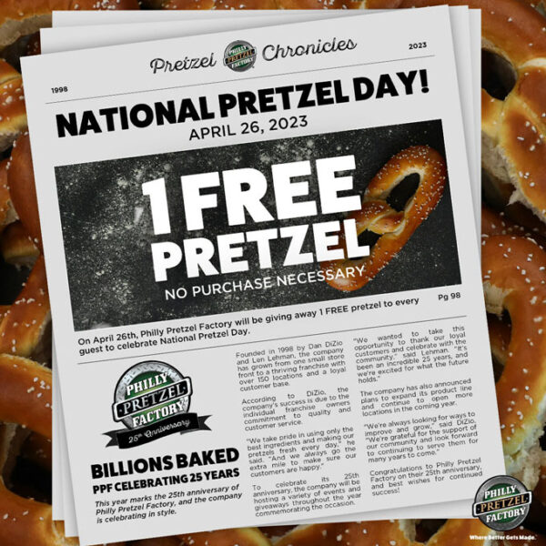 National Pretzel Day Free Pretzels at Philly Pretzel Factory