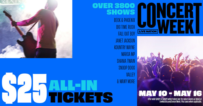 Live Nation Annual Concert Week 2023: $25 All-In Tickets