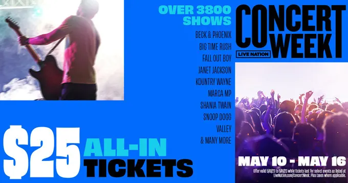 Live Nation Announces Annual Concert Week: $25 All-In Tickets To Over 3,800 Shows This Year