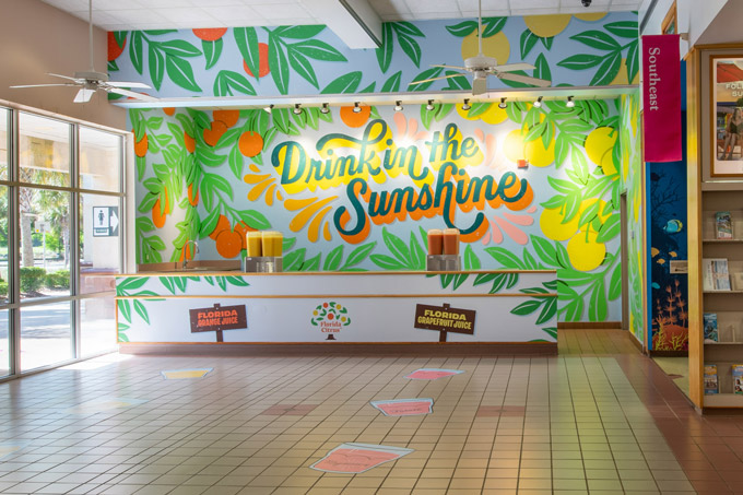 New Florida Citrus-themed mural at the Florida Welcome Center