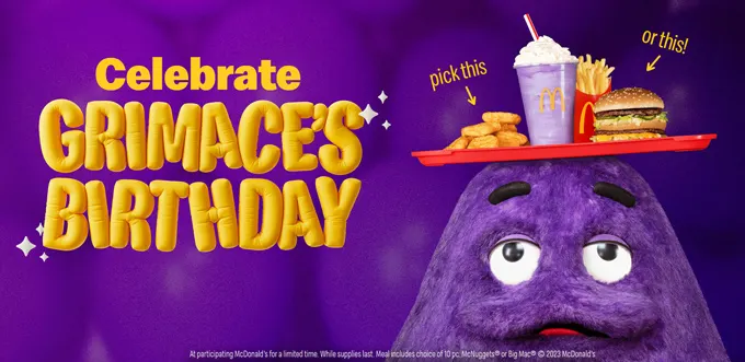You're Invited: McDonald's Celebrates Grimace's Birthday with Special Meal & Shake