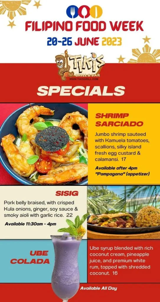 Tiki's Grill & Bar Filipino Food Week Specials from June 20 to 26, 2023