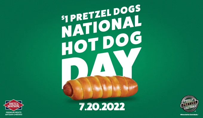 Nat Hot Dog Day Promo: $1 Pretzel Dogs At Philly Pretzel Factory On National Hot Dog Day (July 19)