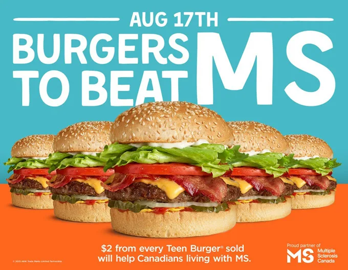 A&W Canada Celebrates 15th Annual Burgers to Beat MS Day in Support of MS Canada on August 17