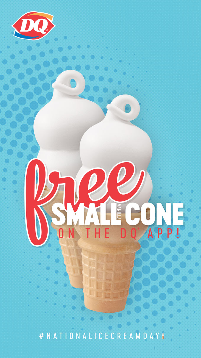 DQ National Ice Cream Day free small vanilla cone on the DQ App