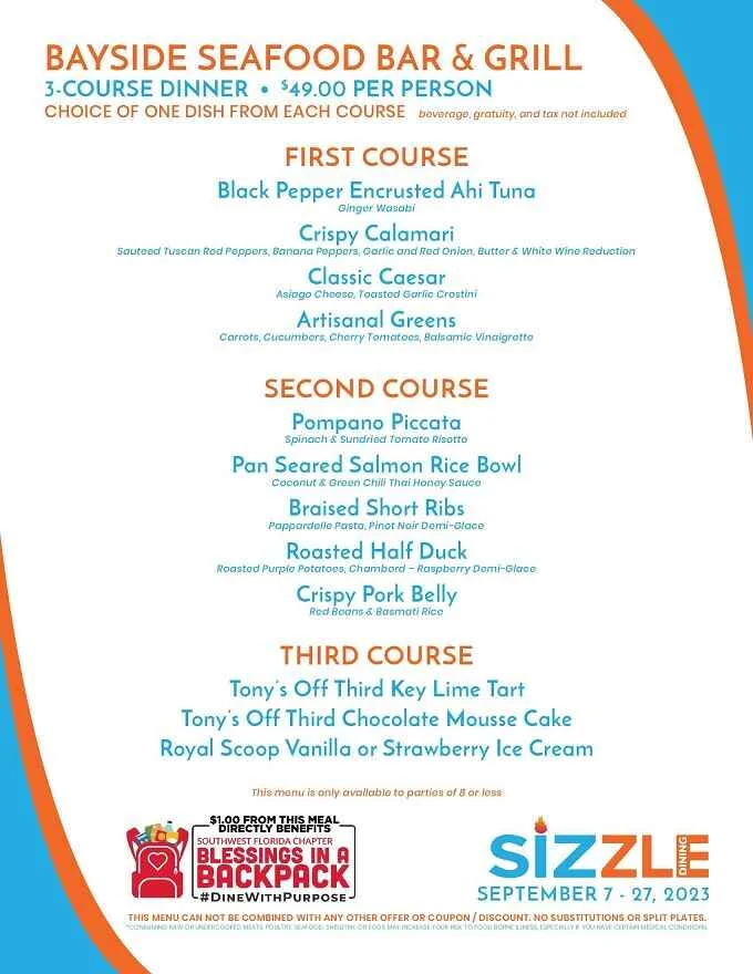 Sizzle Dining Restaurant Week 2023 South Florida Menus, Dates