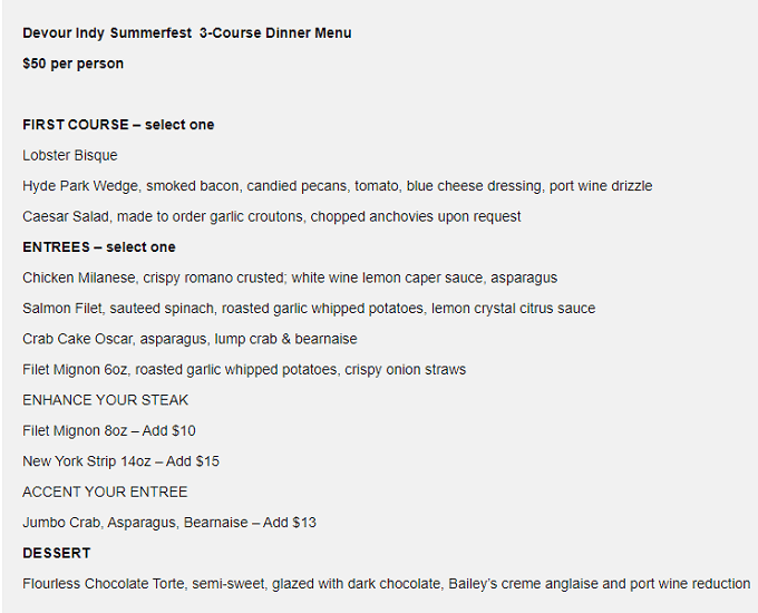 Devour Indy Restaurant Weeks 2023 - Indianapolis: Menus, Dates