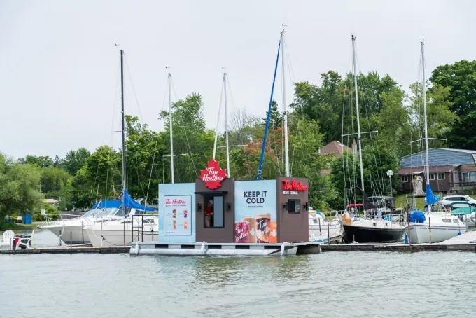 Tim Hortons opening its first-ever Boat-Thru for a limited time on Ontario's Lake Scugog, serving FREE cold beverages to guests who arrive by watercraft on Aug. 5-6
