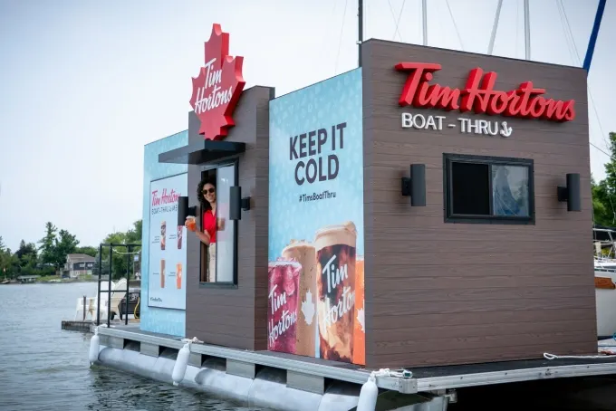 Tim Hortons opening its first-ever Boat-Thru for a limited time on Ontario's Lake Scugog, serving FREE cold beverages to guests who arrive by watercraft on Aug. 5-6