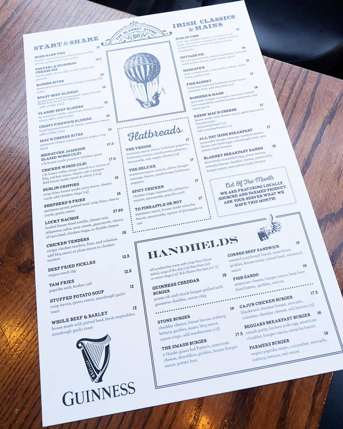 Blarney Stone Gastown New Farm-to-Table Inspired Menu