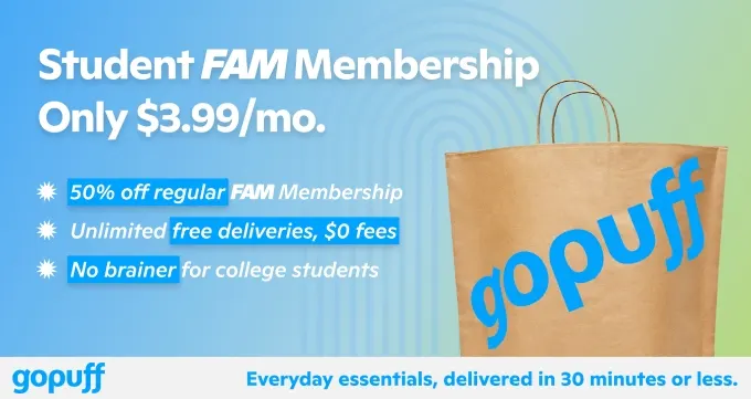 Gopuff Launches Student FAM Membership, Offers the Subscription at 50% Off for College Students
