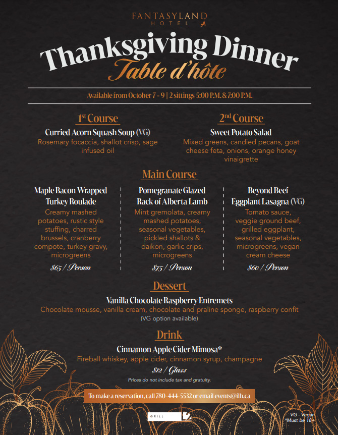 Thanksgiving Edmonton 2023 AB Dinner, Turkey to Go, Restaurant