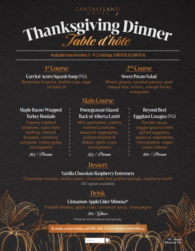 Thanksgiving Edmonton 2023 AB Dinner, Turkey to Go, Restaurant