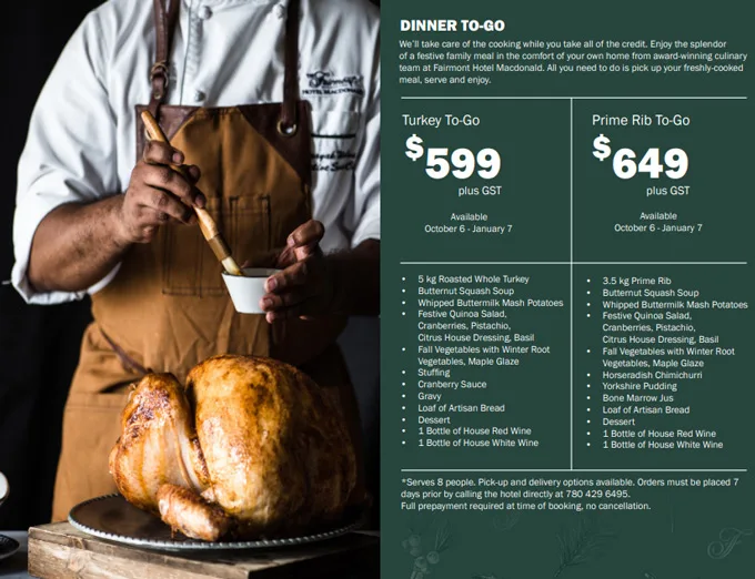 Thanksgiving Edmonton 2023 AB Dinner, Turkey to Go, Restaurant