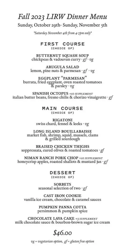 Long Island Restaurant Week 2023 Fall Edition Menus, Dates