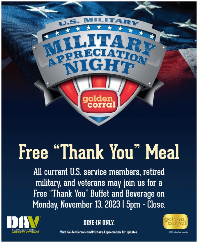 Veterans Day (11/11) Deals - FREE Food from Perry's Steakhouse, Golden Corral, Friendly's & More