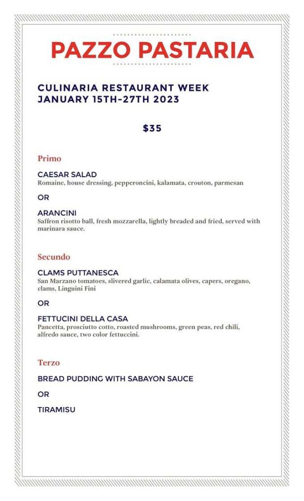 Culinaria Winter Restaurant Week 2024: Menus, Dates