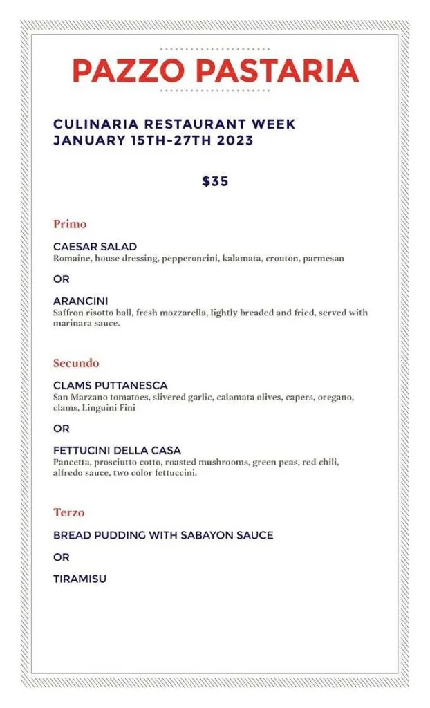 Culinaria Winter Restaurant Week 2024: Menus, Dates
