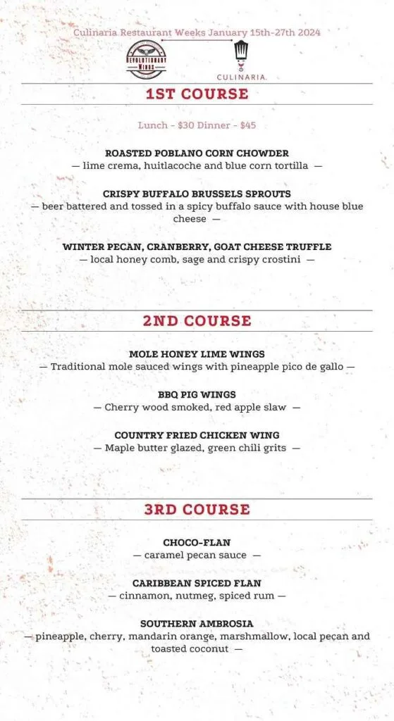Culinaria Winter Restaurant Week 2024: Menus, Dates