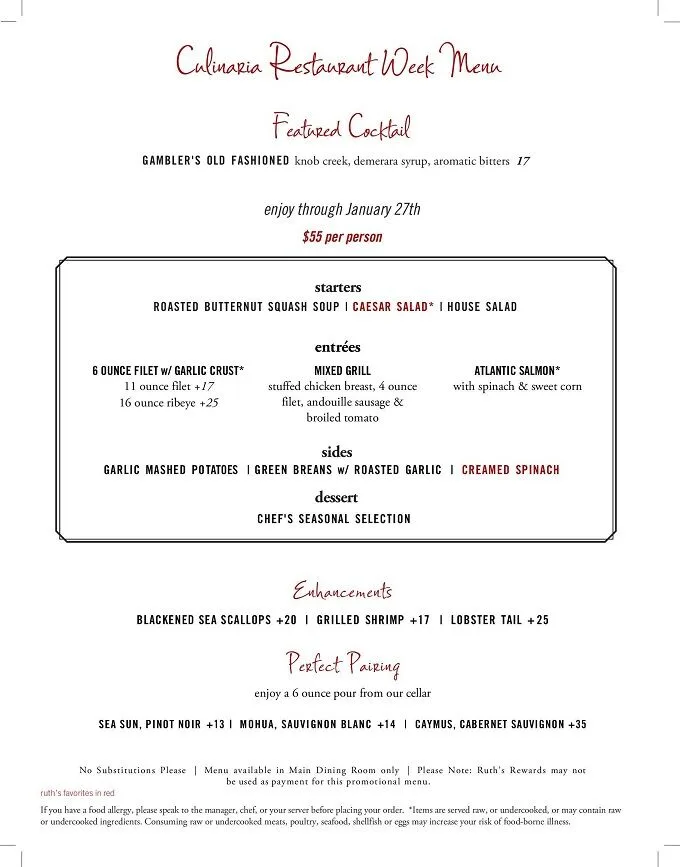 Culinaria Winter Restaurant Week 2024: Menus, Dates