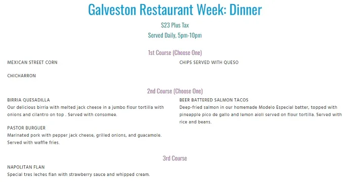 Galveston Restaurant Week 2024 Texas: Menus, Dates
