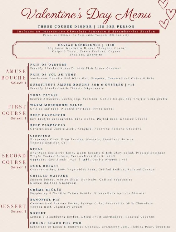 Valentine's Day Vancouver BC 2024 Restaurant, Hotel, Dinner - Foodgressing