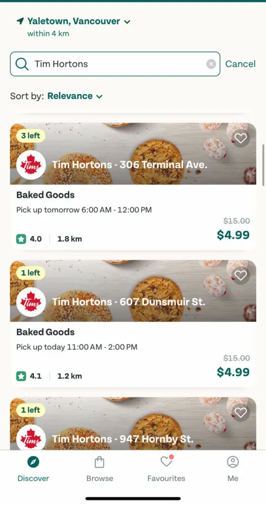 Tim Hortons on Too Good To Go - Surplus Treats at Reduced Price