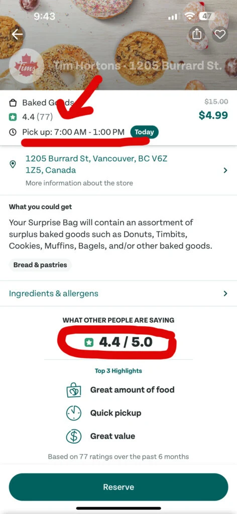 Tim Hortons on Too Good To Go - Surplus Treats at Reduced Price