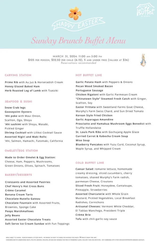 Easter Brunch Honolulu 2024, Lunch, Dinner, Events Foodgressing