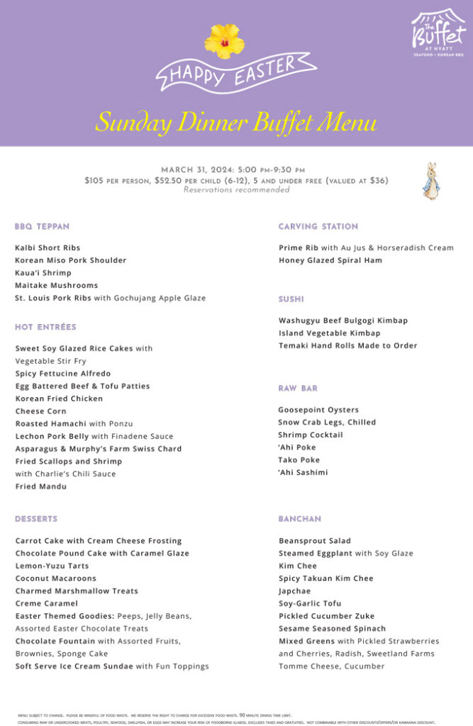 Easter Brunch Honolulu 2024, Lunch, Dinner, Events Foodgressing