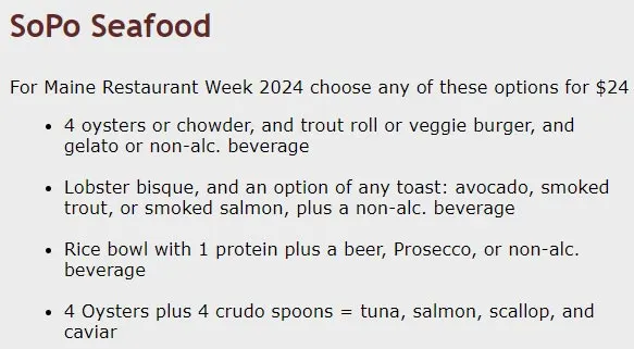 Maine Restaurant Week 2024: Menus, Dates