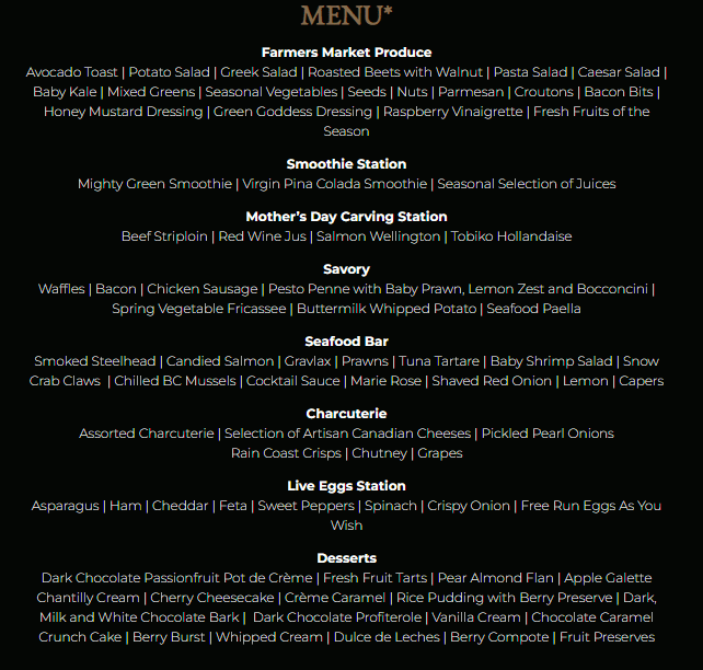 Mother's Day Brunch Vancouver 2024 Offerings