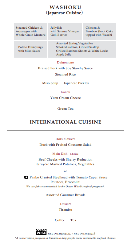 Japan Airlines Business Class Inflight Meals Options