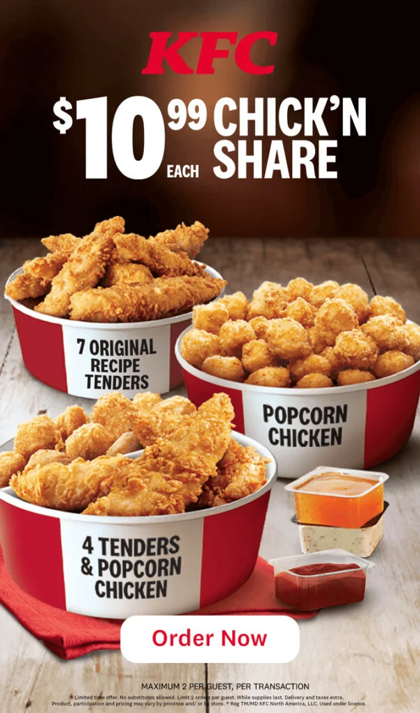 KFC Canada $10.99 Chick'n Share Limited Time Offer