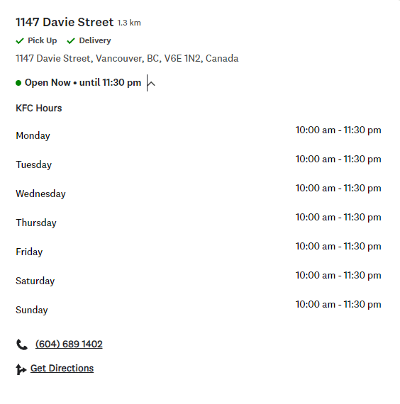 KFC Canada Locations Now Open Late