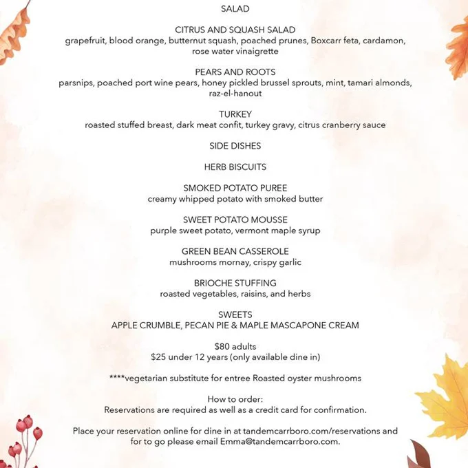 Thanksgiving Raleigh 2024:  Dinner, Turkey To Go, Brunch