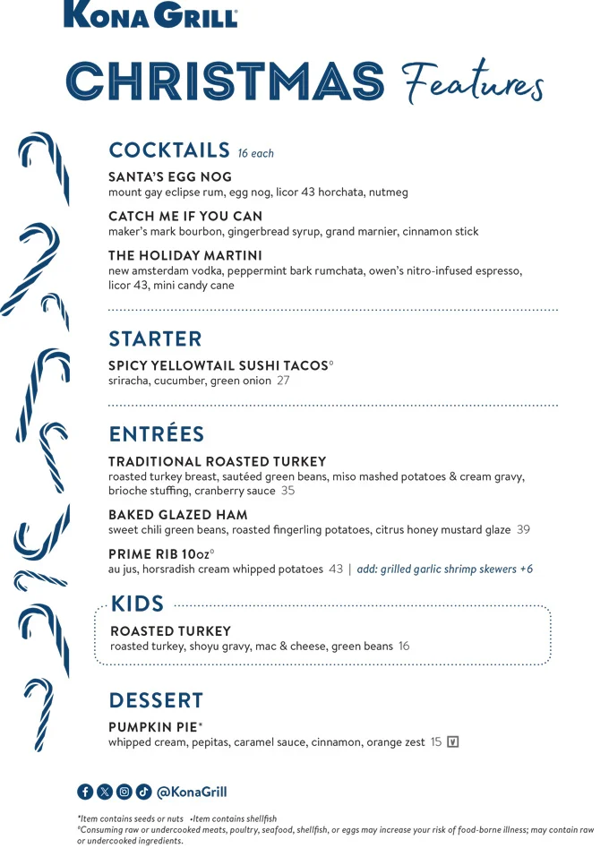 Kona Grill Launches Festive Menus for Christmas Eve and NYE
