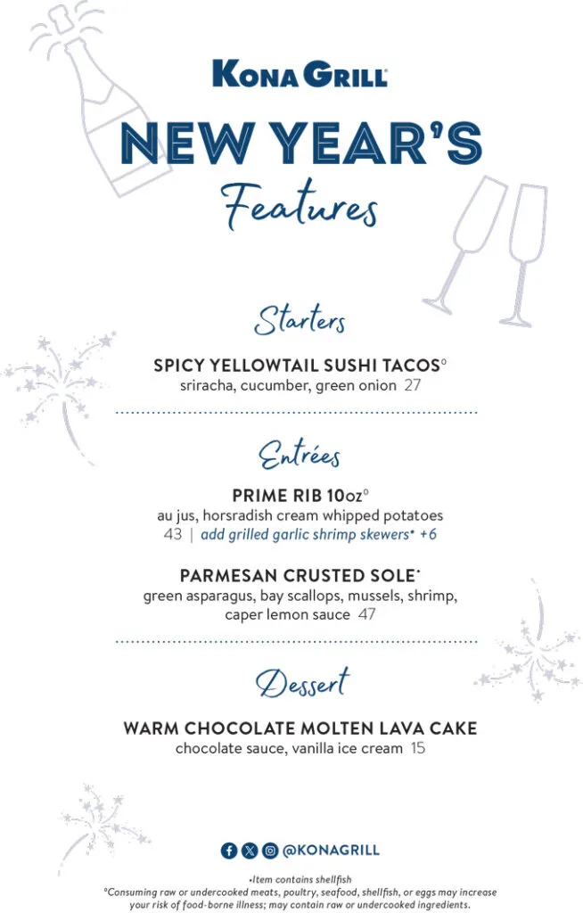 Kona Grill Launches Festive Menus for Christmas Eve and NYE